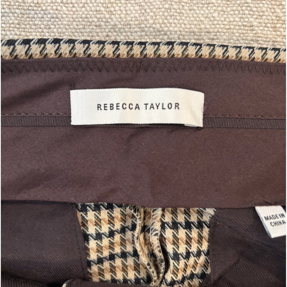 Rebecca Taylor Wool Houndstooth Wide Leg Ankle Trousers 6 Black Brown NWOT - Picture 4 of 7